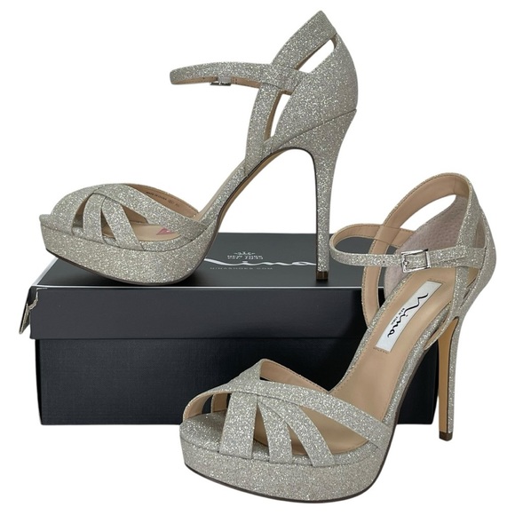 Nina Samara Dark Silver Glitterati Womens Heels Size 8M - Picture 1 of 12